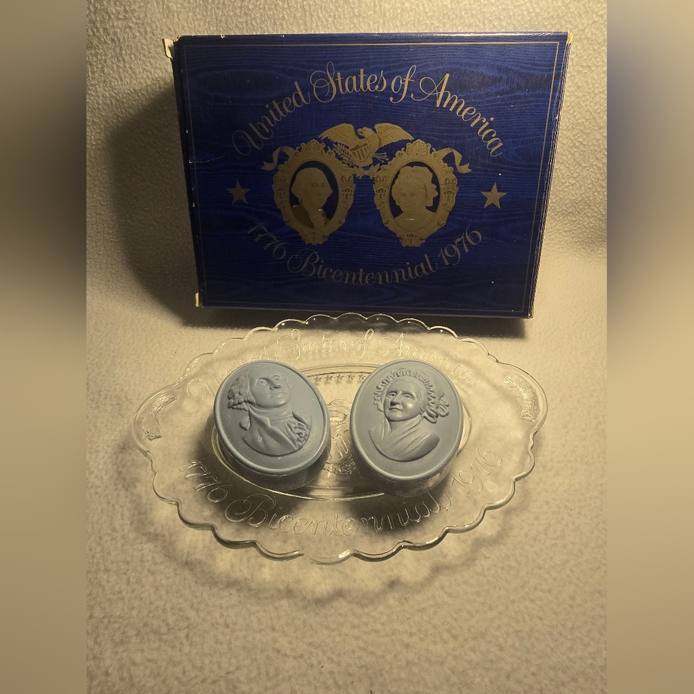 Vintage Avon Bicentennial glass dish and soap